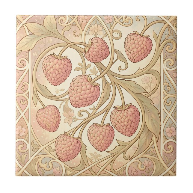 Art Nouveau Raspberry Pattern Ceramic Tile (Front)