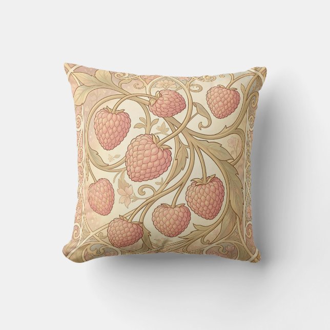Art Nouveau Raspberry Pattern Throw Pillow (Front)