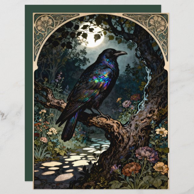 Art Nouveau Raven Scrapbook Paper (Front/Back)