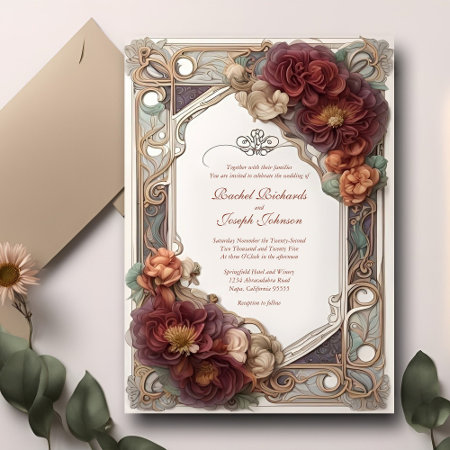 Art Nouveau Realistic Floral Wedding Invitation