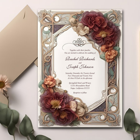 Art Nouveau Realistic Floral Wedding Invitation