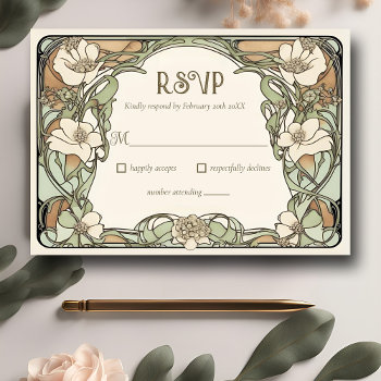 Art Nouveau Realistic Floral Wedding Response Card by Trifecta_Designs at Zazzle