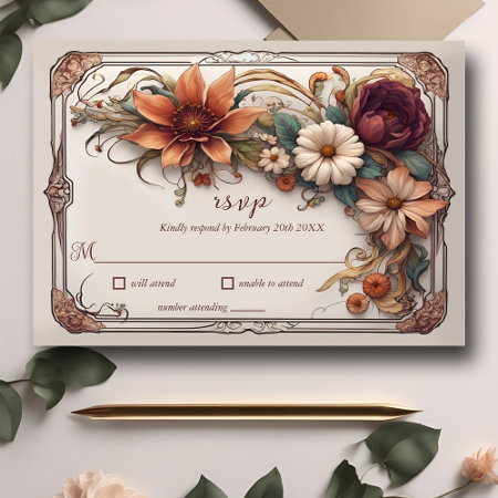 Art Nouveau Realistic Floral Wedding Response Card