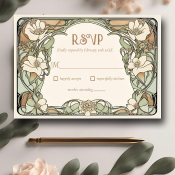 Art Nouveau Realistic Floral Wedding Response Card by Trifecta_Designs at Zazzle