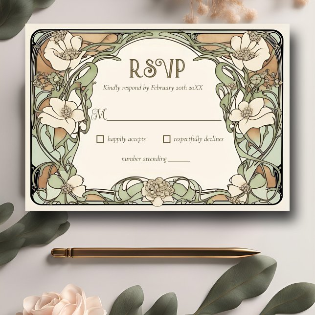 Art Nouveau Realistic Floral Wedding Response Card (Creator Uploaded)
