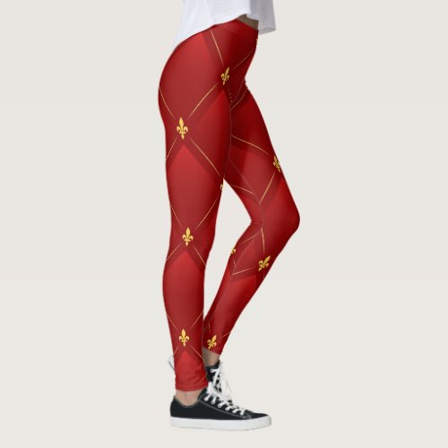 Art Nouveau red and gold holiday Leggings