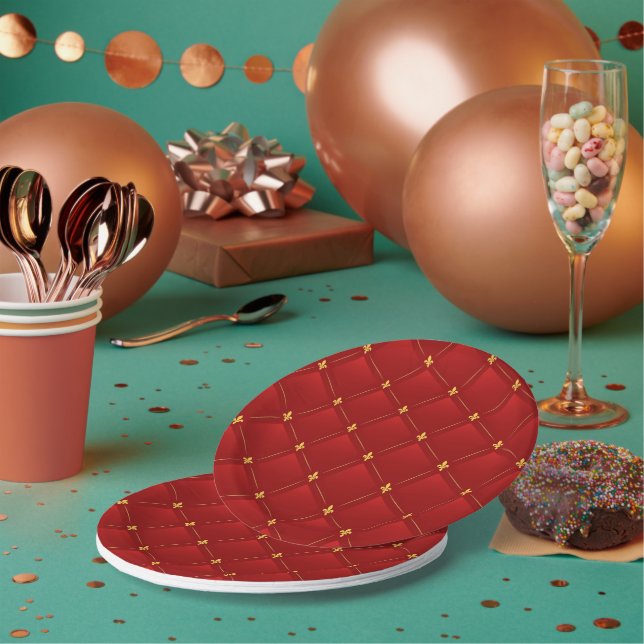 Art Nouveau red and gold holiday Paper Plates (Multi)