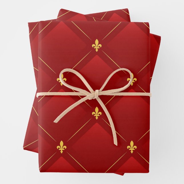 Art Nouveau red and gold holiday Wrapping Paper Sheets (In situ)