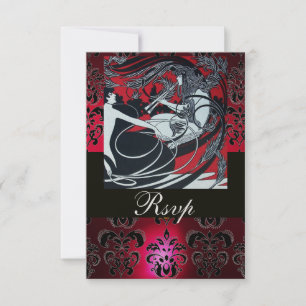 ART NOUVEAU RED BLACK GOLD DAMASK RSVP ,ruby