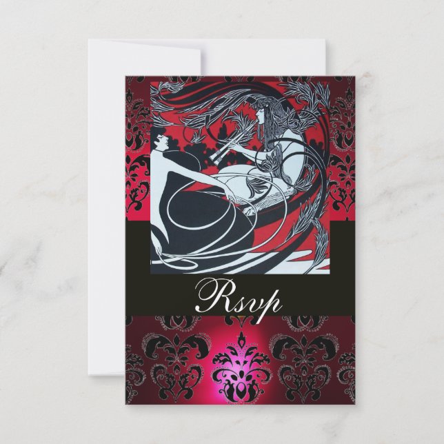 ART NOUVEAU RED BLACK GOLD DAMASK RSVP ,ruby Card (Front)