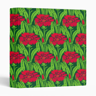 Art Nouveau red Carnations floral damask 3 Ring Binder