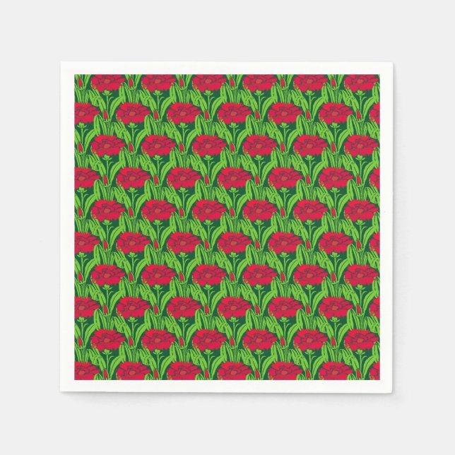 Art Nouveau red Carnations floral damask Napkins (Front)