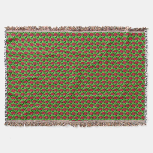 Art Nouveau red Carnations floral damask Throw Blanket (Front)