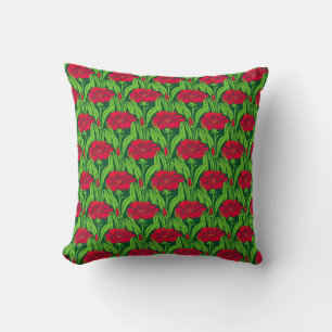 Art Nouveau red Carnations floral damask Throw Pillow