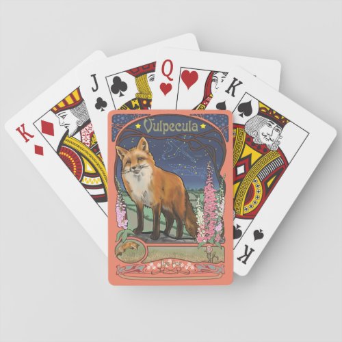 Art Nouveau Red Fox and Flowers Playing Cards
