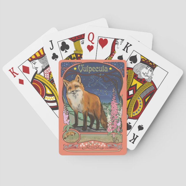 Art Nouveau Red Fox and Flowers Poker Cards (Back)