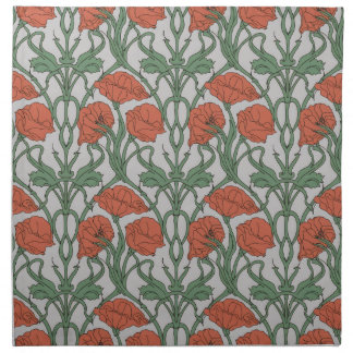 Art Nouveau Red Poppy Floral Print Cloth Napkin