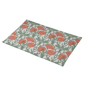 Art Nouveau Red Poppy Floral Print Cloth Placemat