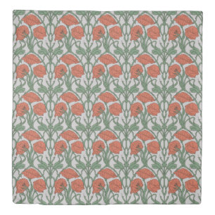 Art Nouveau Red Poppy Floral Print Duvet Cover