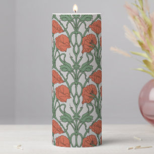 Art Nouveau Red Poppy Floral Throw Blanket Pillar Candle