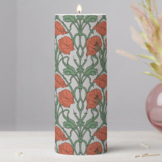 Art Nouveau Red Poppy Floral Throw Blanket Pillar Candle