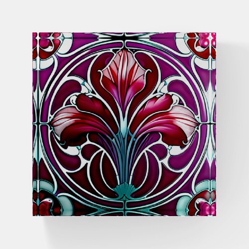 Art Nouveau Red Purple Stylized Lily 2 Paperweight