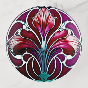 Art Nouveau Red Purple Stylized Lily 2 Trinket Tray