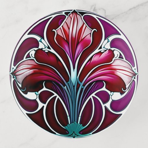 Art Nouveau Red Purple Stylized Lily 2 Trinket Tray
