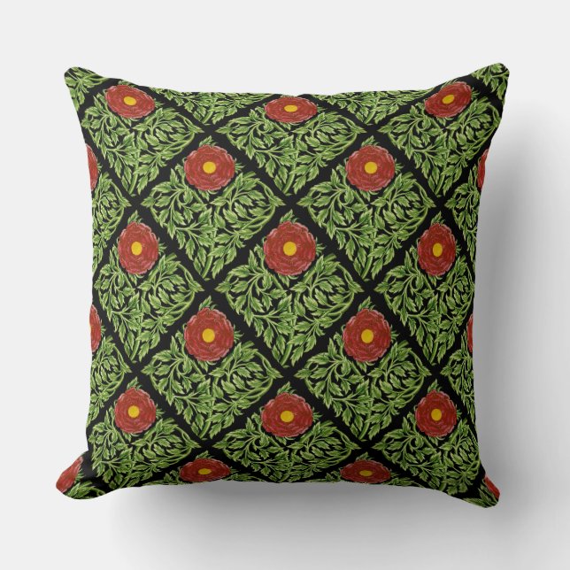 Art Nouveau Red Rose De Morgan  Throw Pillow (Front)