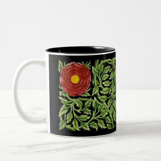 Art Nouveau Red Rose De Morgan  Two-Tone Coffee Mug (Left)
