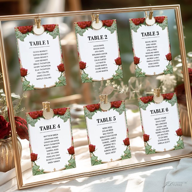Art Nouveau Red Rose Wedding Seating Chart Card (Creator Uploaded)
