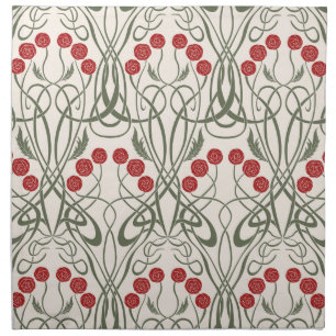 Art Nouveau Red Roses and Sinuous Stems Cloth Napkin