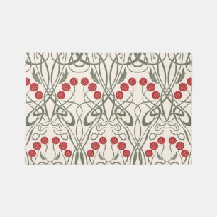 Art Nouveau Red Roses and Sinuous Stems Rug
