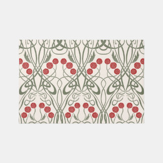 Art Nouveau Red Roses and Sinuous Stems Rug