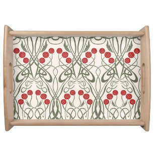 Art Nouveau Red Roses and Sinuous Stems Serving Tray