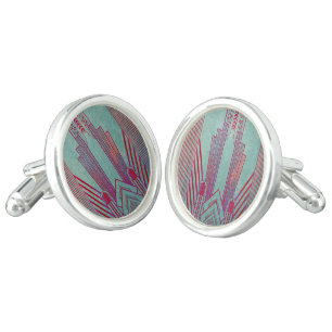 Art nouveau, red, teal, green,vintage,art deco,ele cufflinks