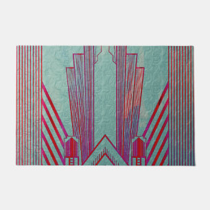 Art nouveau, red, teal, green,vintage,art deco,ele doormat