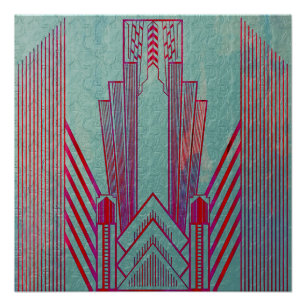 Art nouveau, red, teal, green,vintage,art deco,ele poster