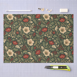 Art Nouveau Red White Green Botanical Pattern Tissue Paper