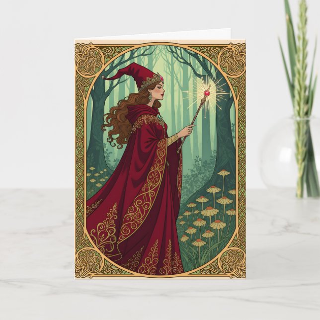 Art Nouveau Red Witch Halloween Card (Front)