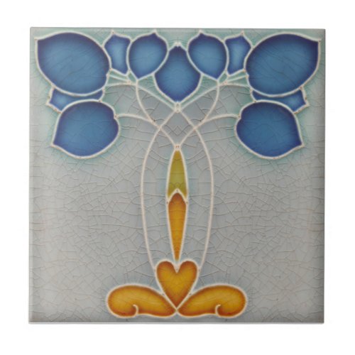 Art Nouveau Repro Antique Jugendstil Blue Floral  Ceramic Tile