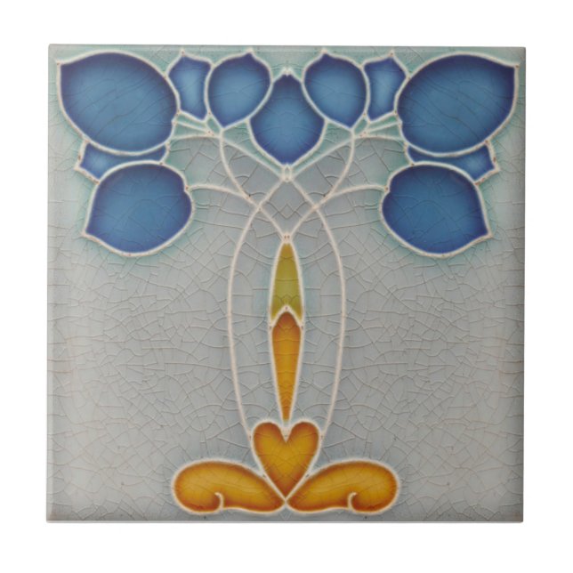 Art Nouveau Repro Antique Jugendstil Blue Floral  Ceramic Tile (Front)