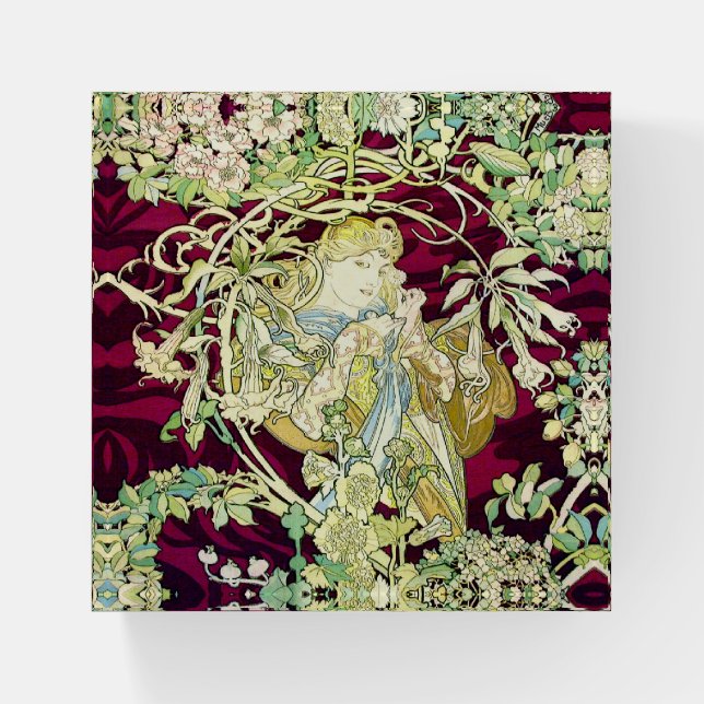 Art Nouveau Repro Beautiful Woman with Daisy   Paperweight (Front)