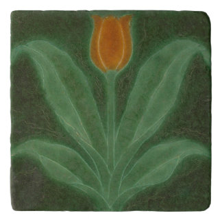 Art Nouveau Reproduction Orange Tulip on Green Trivet