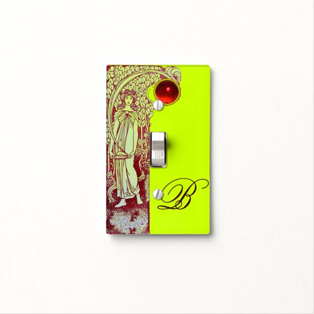 ART NOUVEAU RESTAURANT KITCHEN ,RED RUBY MONOGRAM LIGHT SWITCH COVER (In Situ)