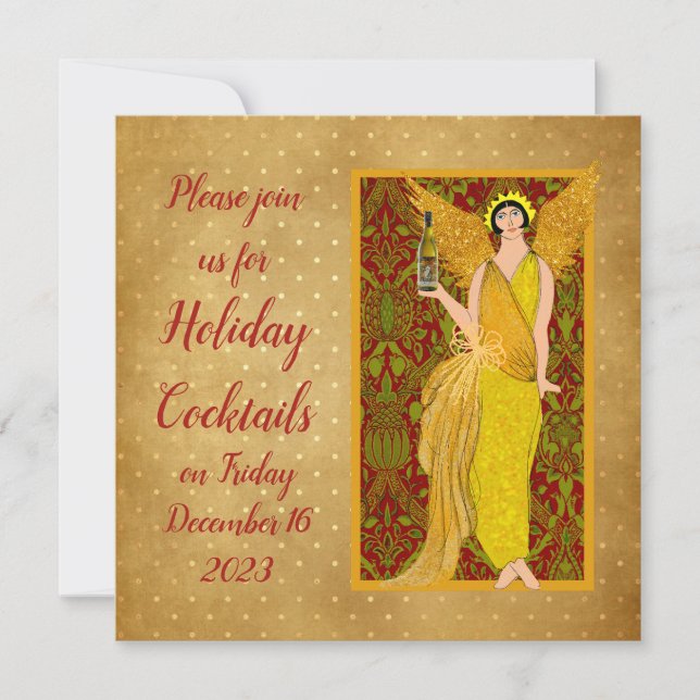 Art Nouveau Retro Holiday Angel  Invitation (Front)
