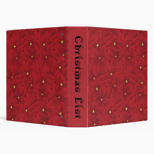 Art Nouveau Retro Red Floral Christmas Poinsettia 3 Ring Binder