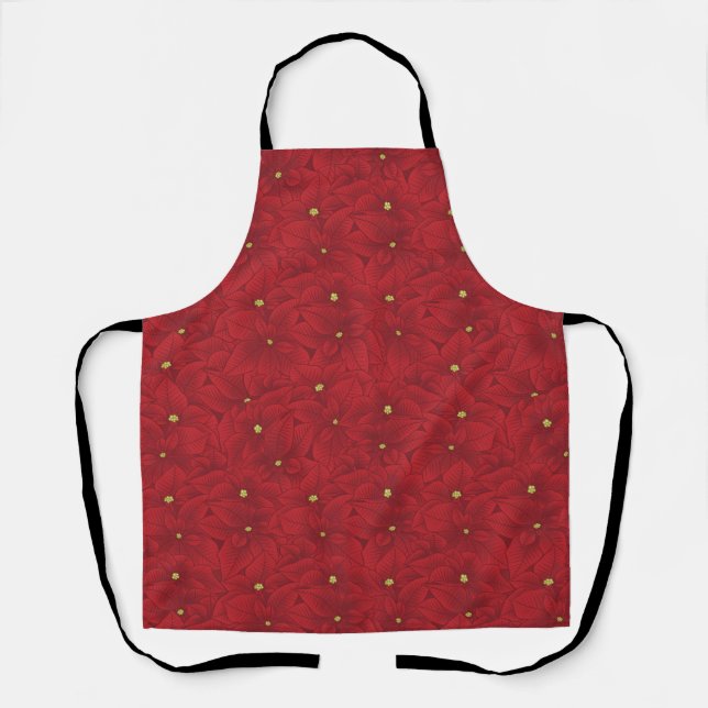Art Nouveau Retro Red Floral Christmas Poinsettia Apron (Front)