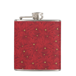 Art Nouveau Retro Red Floral Christmas Poinsettia Flask
