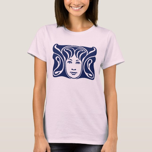 Art Nouveau Roman goddess female face blue T-Shirt (Front)